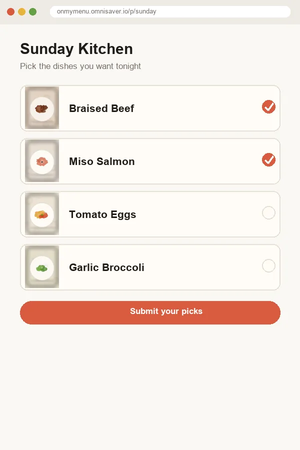 Guest picking page in a browser